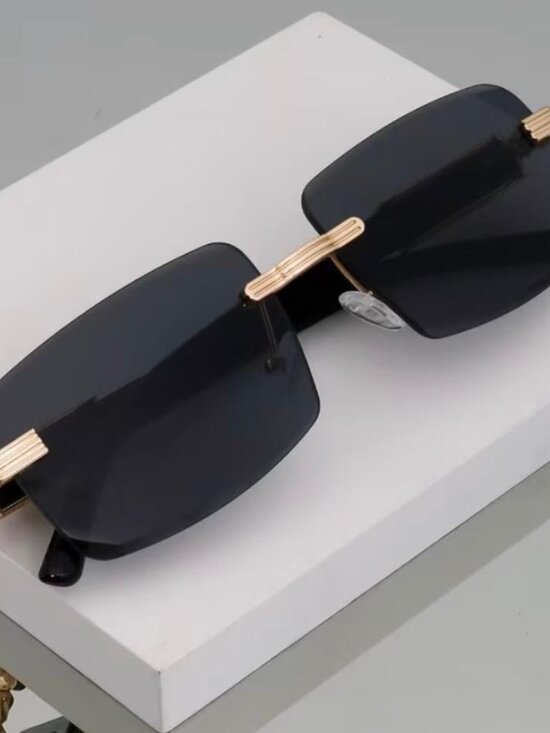 NEW -Tycho - Retro Rimless Square Tinted Flat Top Sunglasses - Cramilo BLACK main image 4